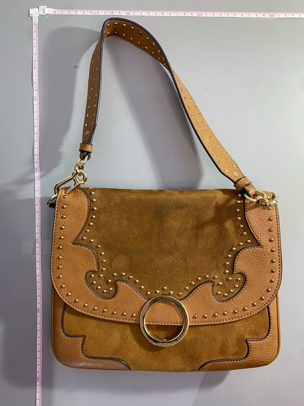Aldo Tan Suede & Leather Shoulder Bag with Gold Ring Accent - Picture 2 of 16